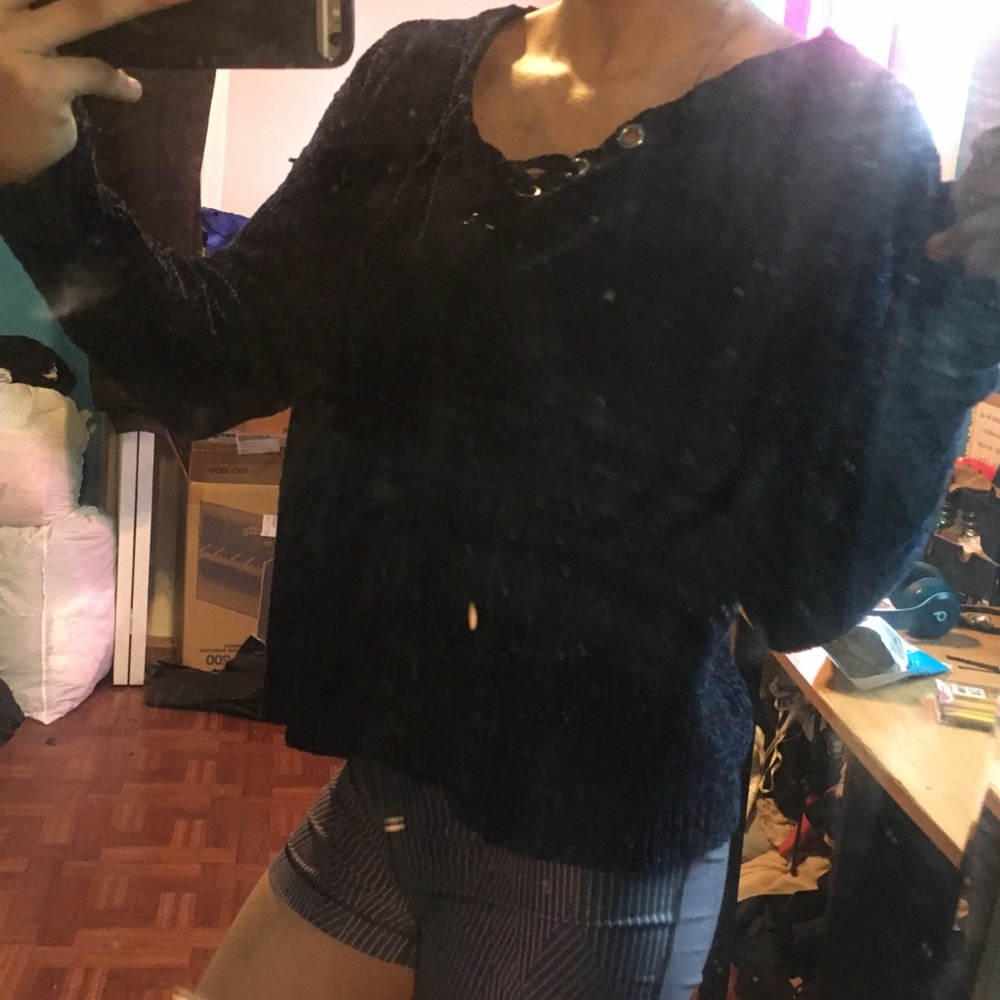 blue fuzzy sweater